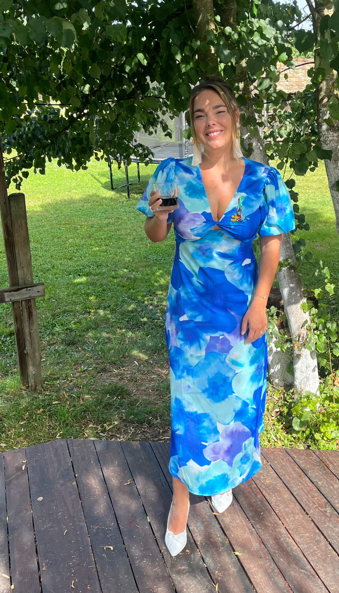 Toperth Blue Floral V-Neck Twist Accent Midi Dress photo review